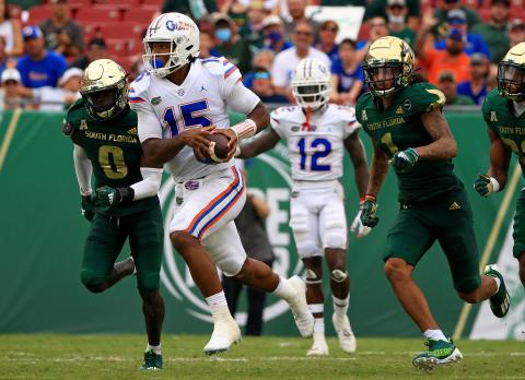 Florida Gators quarterback Anthony Richardso rushes for a fourth-quarter touchdown during a game against South Florida at Raymond James Stadium on Sept. 11 in Tampa. (MIKE EHRMANN/Getty Images/TNS)