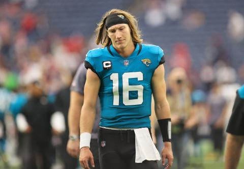 Jacksonville Jaguars quarterback Trevor Lawrence (16) reacts after his team's game against the Houston Texans at NRG Stadium on Sept. 12 in Houston. (CARMEN MANDATO/Getty Images/TNS)