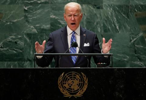 U.S. President Joe Biden addresses the 76th Session of the United Nations General Assembly on Sept. 21 in New York. (EDUARDO MUNOZ/Pool/AFP via Getty Images/TNS)