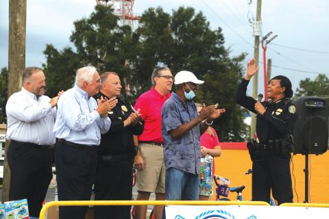 Lake City Police Chief Argatha Gilmore (right) speaks during the National Night Out event on Oct. 5. (FILE)