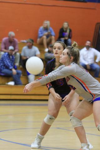 Branford libero Halleigh Ray Harris returns a shot against Taylor County during the District 5-1A semifinals on Oct. 19. (PAUL BUCHANAN/Special to the Reporter)
