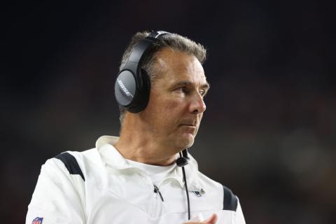 Jacksonville Jaguars head coach Urban Meyer looks on against the Cincinnati Bengals during Thursday’s game at Paul Brown Stadium in Cincinnati. (ANDY LYONS/Getty Images/TNS)