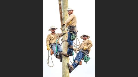 Hunter Ash (from left), Matthew Dickerson and Austin Long graduated from the Suwannee Valley Electric Cooperative’s Apprentice Lineworker Program during a ceremony Thursday, becoming journeyman lineworkers. (COURTESY)