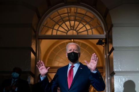 President Joe Biden leaves a House Democratic Caucus meeting in the U.S. Capitol on Friday, Oct. 1, 2021 in Washington, DC. The President called the meeting in order to push through an impasse with his $1 trillion infrastructure plan. (KENT NISHIMURA/Los Angeles Times/TNS)