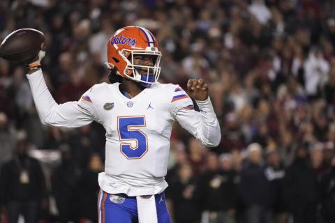 Florida quarterback Emory Jones throws a pass against South Carolina Nov. 6 in Columbia, S.C. (SEAN RAYFORD/Associated Press)