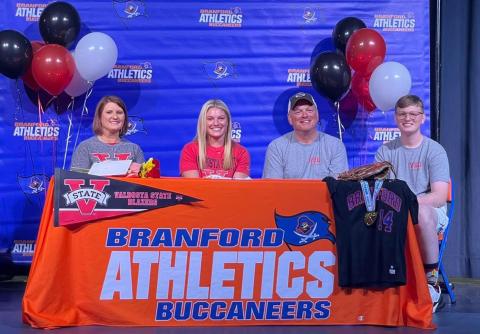Branford softball player Evie Pitts signed with Valdosta State on Friday. (COURTESY)