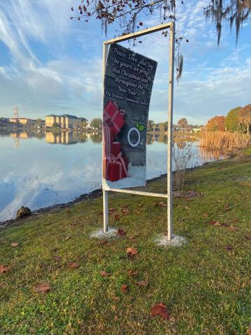 The Orchard Community Church sign on ‘Christmas Card Lane’ was vandalized Sunday night. (COURTESY)