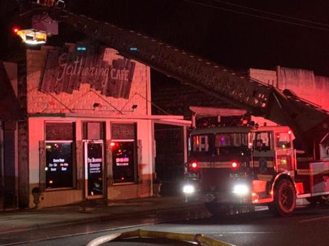 Suwannee County Fire Rescue and the Branford Volunteer Fire Department respond to a late-night fire at The Gathering Cafe Wednesday evening. (COURTESY)