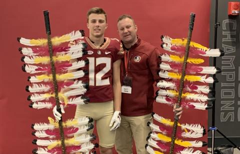 Suwannee receiver/outfielder Camdon Frier is pictured on his visit to Florida State with his father, Matt. (COURTESY)
