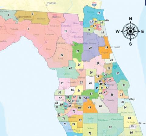 A proposed House district map, shown here, was advanced by a 13-7 party line vote. The map now heads to the Redistricting Committee for a Wednesday meeting. (COURTESY)