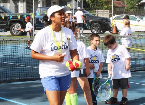 Liza Viplav is pictured at a tennis camp in 2019. (FILE)