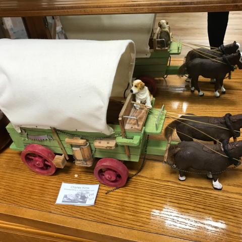 A conestoga wagon wood carving by Charles Kime, who will be offering woodcarving classes at the Gateway Art Gallery, beginning in February. (COURTESY)