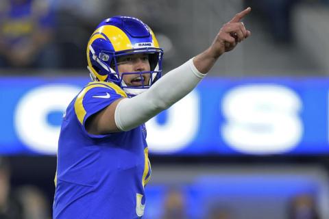 Los Angeles Rams quarterback Matthew Stafford gestures during Monday's wild-card playoff game against the Arizona Cardinals in Inglewood, Calif.. (JAE C. HONG/Associated Press)