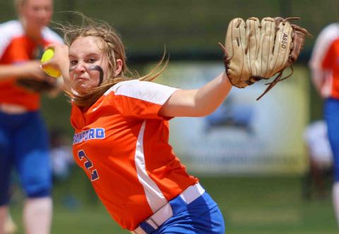 Branford pitcher Laila Arnold pitches against Trenton during the Class 1A state semifinals on May 18. (WILL TURNER/Special to the Reporter)