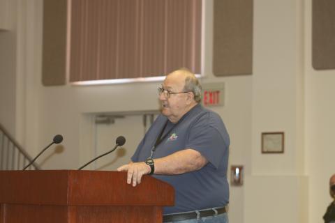 Lake City Humane Society’s adoption counselor Roy Armstrong speaks during Thursday morning’s meeting. (JAMIE WACHTER/Lake City Reporter)