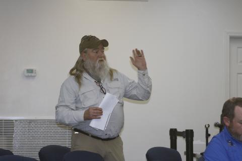 Larry Bussey speaks during Tuesday’s community meeting at Lake City Hall. (JAMIE WACHTER/Lake City Reporter)
