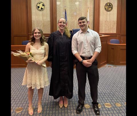 McKinsey Wilson and Dakota Topham were married by County Judge Sara Carter at 2:22 p.m. on ‘Twosday’ 2-22-22 at the Columbia County Courthouse. They were one of the record number of couples who exchanged vows at the courthouse during the day. (COURTESY)