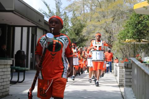 The ICON Preparatory School Marching Rattlers performed Wednesday at Florida Gateway College’s Black History Month program. (TONY BRITT/Lake City Reporter)