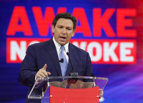 Florida Governor Ron DeSantis delivers remarks at the 2022 CPAC conference at the Rosen Shingle Creek in Orlando on Thursday. (Joe Burbank/Orlando Sentinel/TNS)