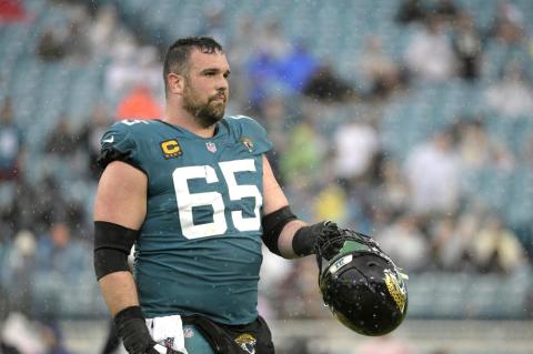 Jacksonville Jaguars center Brandon Linder walks to the sideline during a timeout in a game against the Houston Texans on Dec. 19, 2021, in Jacksonville. (AP File)