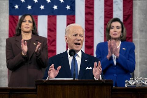 President Joe Biden delivers his State of the Union address to a joint session of Congress at the Capitol, Tuesday, March 1, 2022, in Washington. (Saul Loeb/Associated Press)