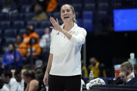 Florida head coach Kelly Rae Finley directs her players during a game against Mississippi at the Southeastern Conference tournament on March 4 in Nashville, Tenn. (MARK HUMPHREY/Associated Press)