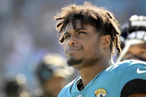 Jacksonville Jaguars outside linebacker Myles Jack watches from the sideline during a game against the Indianapolis Colts on Jan. 9 in Jacksonville. (AP File)