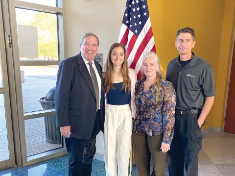 Branford High senior Nathalia Veal has received an appointment to the United States Air Force Academy from U.S. Rep. Neal Dunn (left). Pictured with Veal and Dunn are Veal’s parents, Karen and William Veal. (COURTESY)