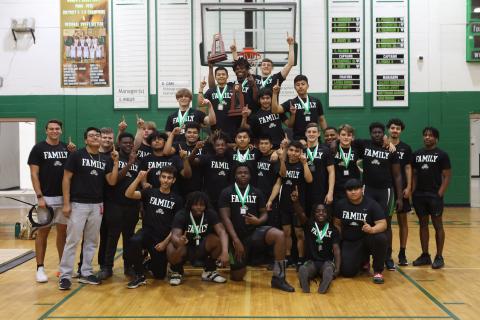 Suwannee’s boys weightlifting team celebrates with the Region 1-2A trophy on Saturday. (PAUL BUCHANAN/Special to the Reporter)