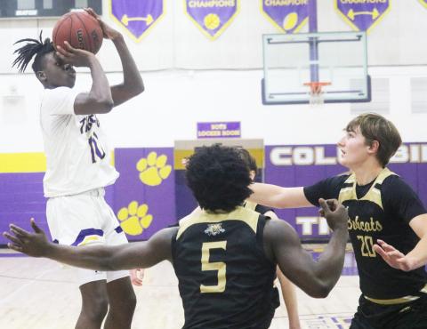 Columbia guard Isaac Broxey shoots against Buchholz during the District 3-6A quarterfinals on Feb. 8. (JORDAN KROEGER/Lake City Reporter)