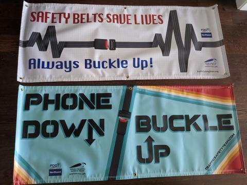 A pair of banners promoting traffic  safety that Frye received from the FDOT. (COURTESY)