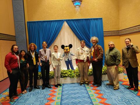 The Columbia High Academic Team placed second in the state last weekend at the competition at Walt Disney World. Team members are captain Jonathan Hunter (from left), Bianka Lorenzo, Ethan Cruz, Logan Mears, Allison Matsubara, Mickey Mouse, Xander Flegert, coach J.L. Kirby, assistant coach Scott Stefansen and Payton Young. Flegert was named to Team Florida as one of the top six players in the state. (COURTESY)
