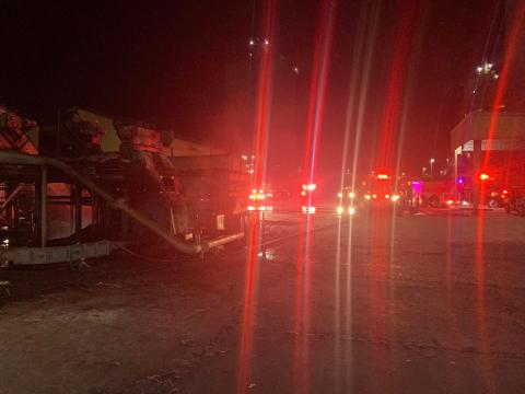 A mechanical failure sparked a fire early Wednesday morning at the Ash Grove South cement plant near Branford. Nobody was injured. (COURTESY)