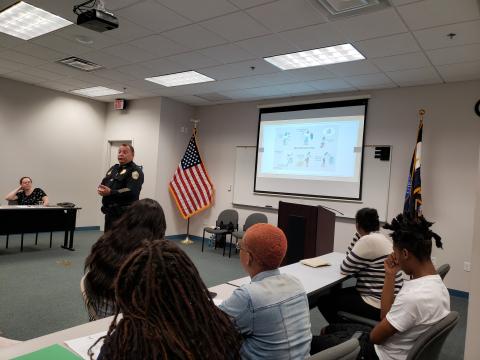 Lake City Police Chief Gerald Butler gives interviewing tips to a group of students during a previous year’s Summer Youth Employment Program. (COURTESY)