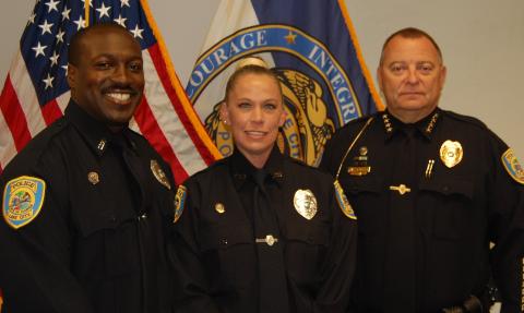 Lake City Police Chief Gerald Butler swore in new officers Amanda Pepin (center) and Donald Edouard (left) last week. (COURTESY)