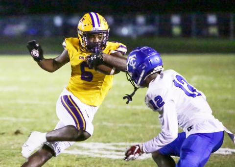 Columbia receiver Tray Tolliver makes a move in the open field against Trinity Christian last season. The two teams will meet again in 2022 on Sept. 23 in Jacksonville. (BRENT KUYKENDALL/Lake City Reporter)