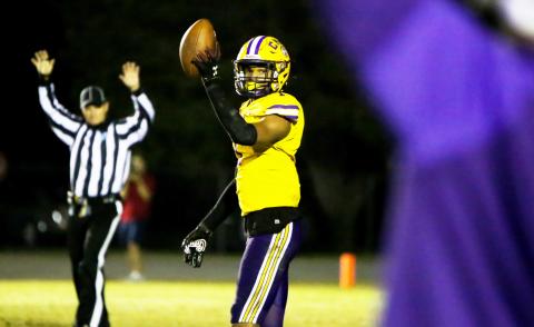 Columbia cornerback Amare Ferrell reacts after making an interception against Riverside during the Region 1-6A quarterfinals last season. (FILE)