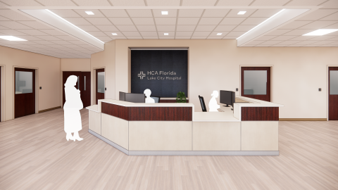 An artist rendering of the new entrance to the HCA Florida Lake City Hospital’s emergency department once an expansion project is completed. Construction has just begun on the expansion. (COURTESY)