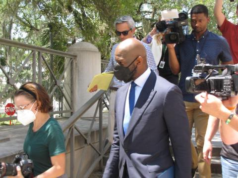 Former Democratic gubernatorial candidate Andrew Gillum leaves the federal courthouse in Tallahassee after pleading not guilty on Wednesday. (RYAN DAILEY/News Service of Florida)