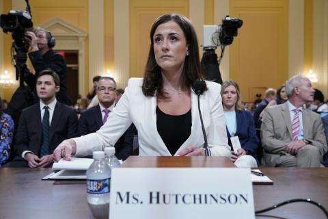 Cassidy Hutchinson, former aide to Trump White House chief of staff Mark Meadows, arrives to testify as the House select committee investigating the Jan. 6 attack on the U.S. Capitol continues to reveal its findings of a year-long investigation, on Tuesday at the Capitol in Washington. (JACQUELYN MARTIN/Associated Press)