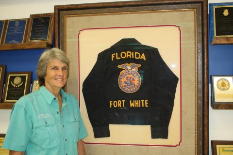 Fort White High School FFA advisor and agri-science teacher Jill Huesman is retiring after two-plus decades of leading the program at Fort White. Her impact is sown in the hundreds of trophies and plaques that adorn the walls in her classroom. (TONY BRITT/Lake City Reporter)