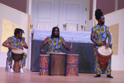 A trio of percussionists perform during Florida Gateway College’s Juneteenth Celebration program. (TONY BRITT/Lake City Reporter)