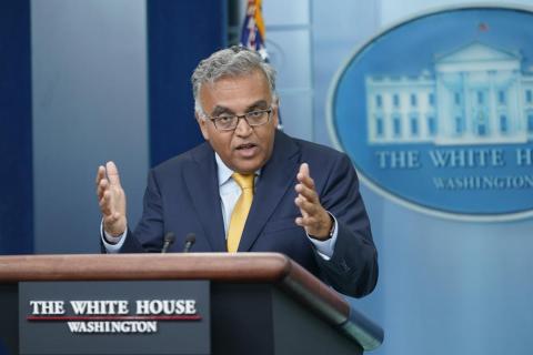 White House Covid-19 Response Coordinator Ashish Jha speaks during the daily briefing at the White House in Washington on Thursday. (SUSAN WALSH/Associated Press)