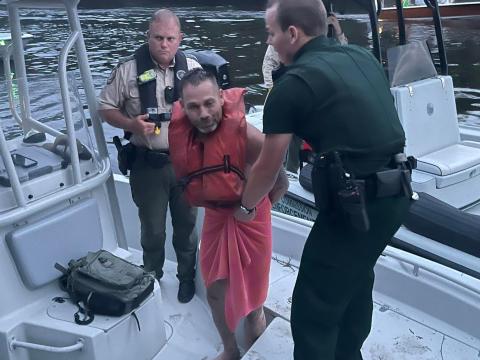 Jesse Lamb was caught trying to swim away from Suwannee County Sheriff’s deputies in the Suwannee River on July 2. (COURTESY SCSO)