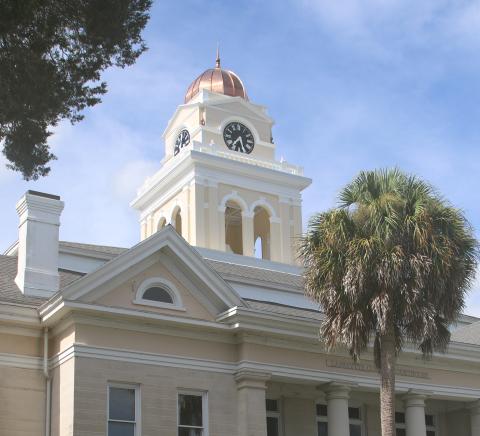 The bell tower was installed back in place atop the Lafayette County Courthouse in Mayo on Wednesday afternoon. (JAMIE WACHTER/Lake City Reporter)