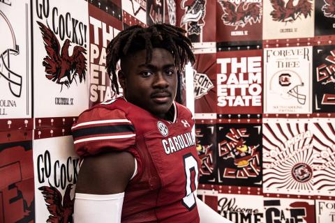 Columbia linebacker Jaden Robinson is pictured on his visit to South Carolina in June. (COURTESY)