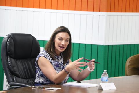 Nikki Fried, speaking at a Lake City event Saturday, is challenging federal law that bars medical-marijuana patients from purchasing firearms. (MORGAN MCMULLEN/Lake City Reporter)