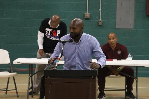 Community activist Sylvester Warren speaks during the Summer Fest political event at Richardson Community Center on Saturday, a few days before Warren was trespassed from the property. (FILE)