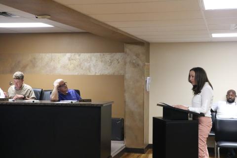 Dr. Molly White (right) gives her presentation to the LSHA board during Wednesday's meeting. (MORGAN MCMULLEN/Lake City Reporter)