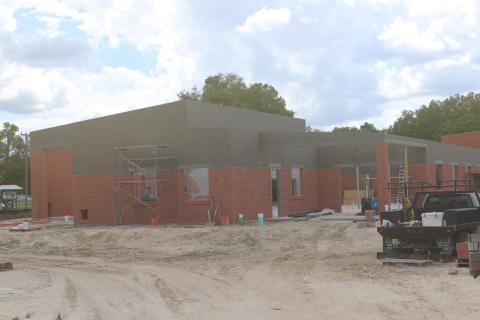 The front end of the new Lake City Fire station, Station 2, is still being worked on by construction crews. LCFD officials hope the station will be complete ahead of schedule. (TONY BRITT/Lake City Reporter)